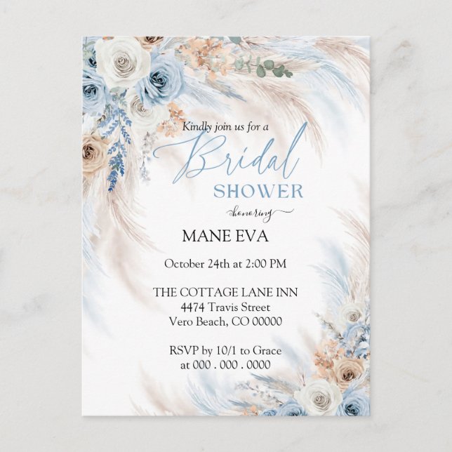 Elegant Boho Floral Bridal Shower Postcard (Front)