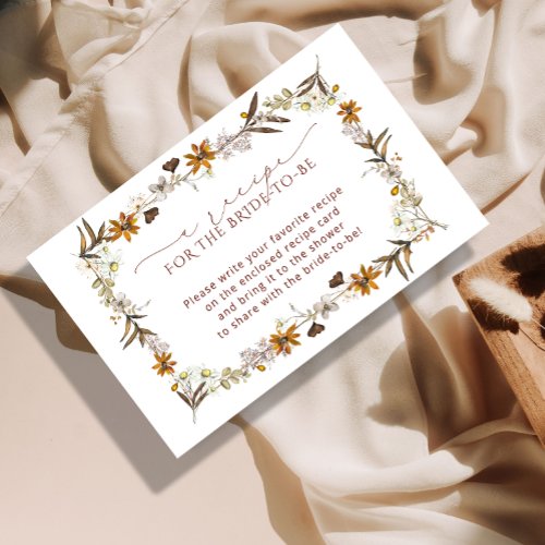 Elegant Boho Floral Bridal Shower Recipe Request  Enclosure Card