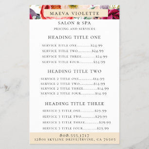 Elegant Boho Floral Business Service/Pricing Flyer