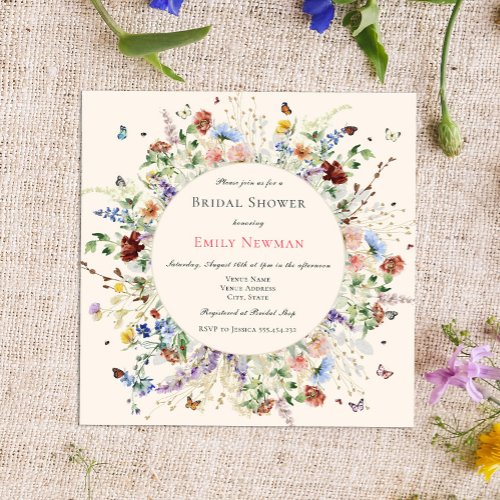 Elegant Boho Floral  Butterflies Bridal Shower Invitation