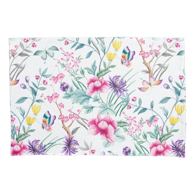 Elegant, Boho Floral & Butterflies Pattern Pillow Case (Front)