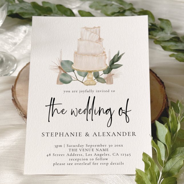 Elegant Boho Floral Cake QR Code Wedding Invitation (Creator Uploaded)