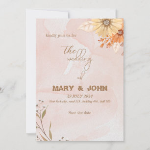 Elegant boho floral chic wedding invitation