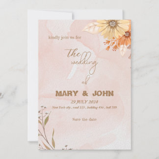 Elegant boho floral chic wedding invitation