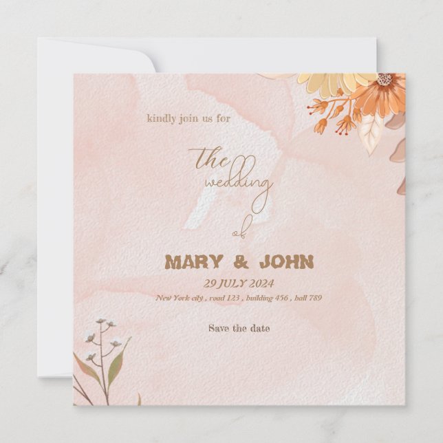 Elegant boho floral chic wedding invitation (Front)