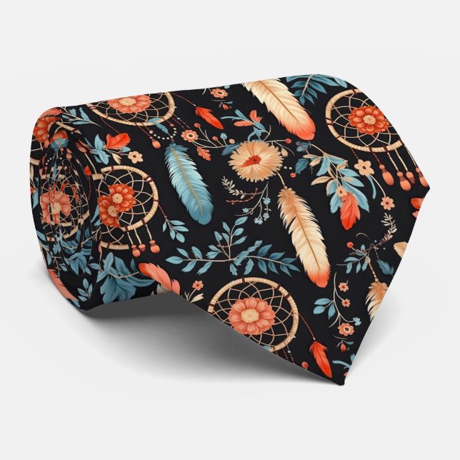 Elegant Boho floral dream catcher tiled  Neck Tie (Rolled)