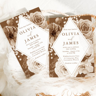 Elegant Boho Floral Frame Wedding Invitation