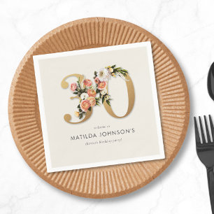 Elegant Boho Floral Gold Foil 30th Birthday Napkins