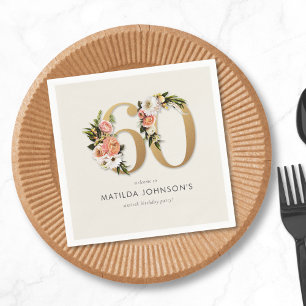 Elegant Boho Floral Gold Foil 60th Birthday Napkins