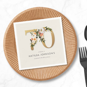 Elegant Boho Floral Gold Foil 70th Birthday Napkins