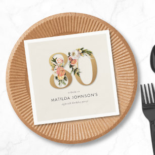 Elegant Boho Floral Gold Foil 80th Birthday Napkins