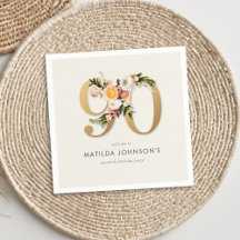 Elegant Boho Floral Gold Foil 90th Birthday