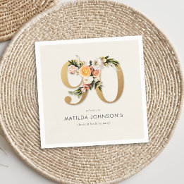 Elegant Boho Floral Gold Foil 90th Birthday Napkins