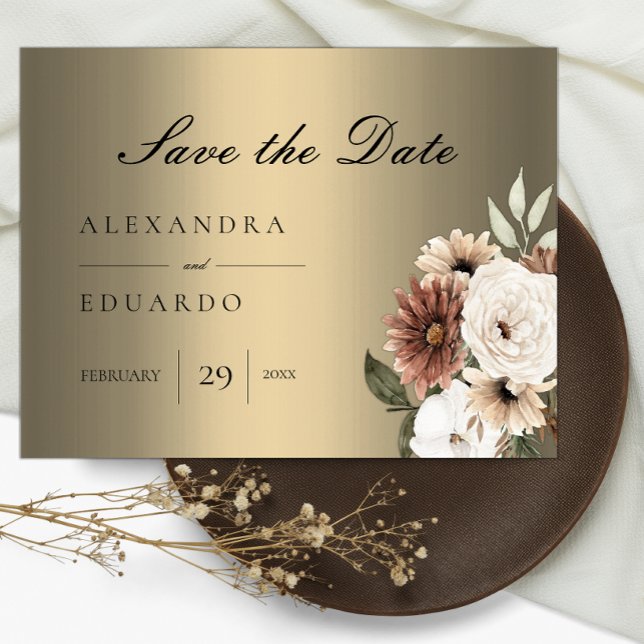 Elegant Boho Floral Gold Wedding Announcement Postcard (Creator Uploaded)