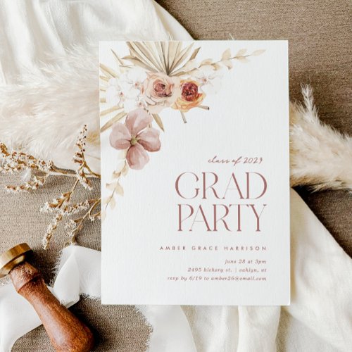 Elegant Boho Floral Grad Party  Graduation Invitation