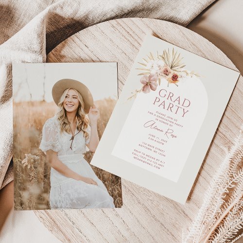 Elegant Boho Floral Grad Party Invitation