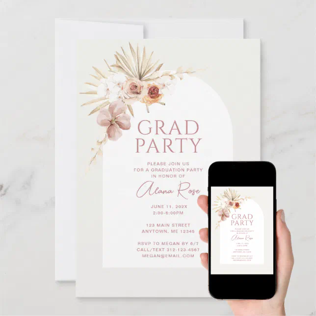 Elegant Boho Floral Grad Party Invitation Zazzle