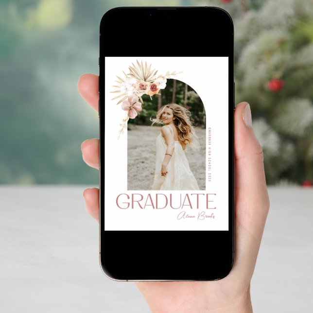 Elegant Boho Floral Graduation Invitation (Front Digital)