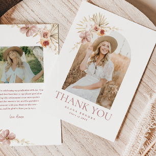 Elegant Boho Floral Graduation Thank You Card
