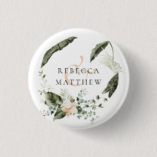 Elegant Boho Floral Greenery Wedding Button