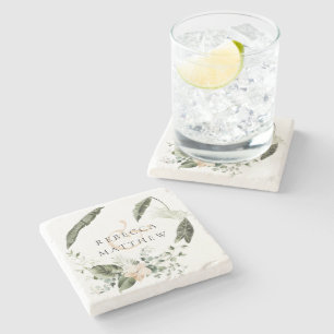 Elegant Boho Floral Greenery Wedding      Stone Coaster