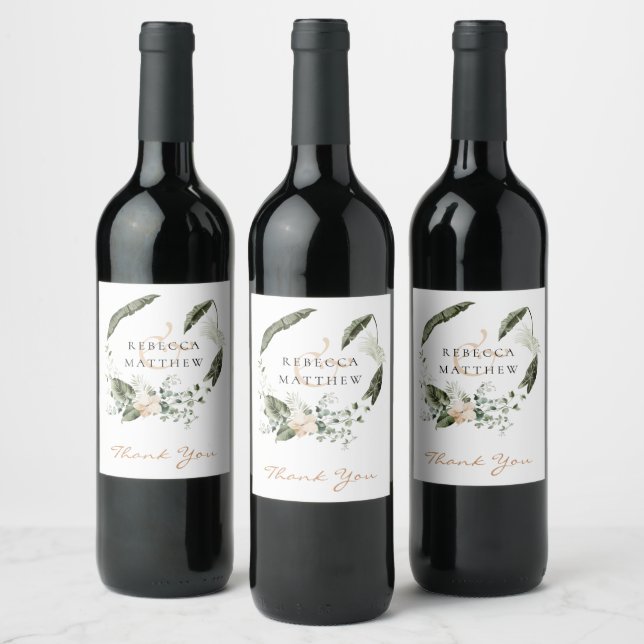 Elegant Boho Floral Greenery Wedding   Wine Label (Bottles)