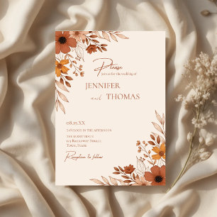 Elegant boho Floral Hand-Drawn Wedding Invitation