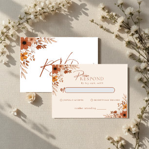 Elegant boho Floral Hand-Drawn  Wedding RSVP Note Card