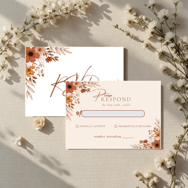 Elegant boho Floral Hand-Drawn  Wedding RSVP Note Card (Elegant boho Floral Hand-Drawn Wedding RSVP Note Card)