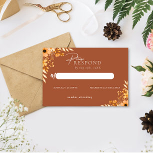 Elegant boho Floral Hand-Drawn  Wedding RSVP Note Card