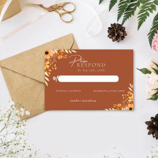 Elegant boho Floral Hand-Drawn  Wedding RSVP Note Card