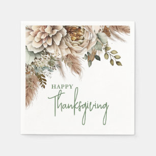 Elegant Boho Floral Happy Thanksgiving Napkins