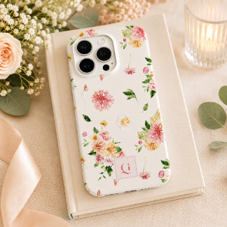 Elegant Boho Floral | Initial Monogram  iPhone 15 Pro Max Case