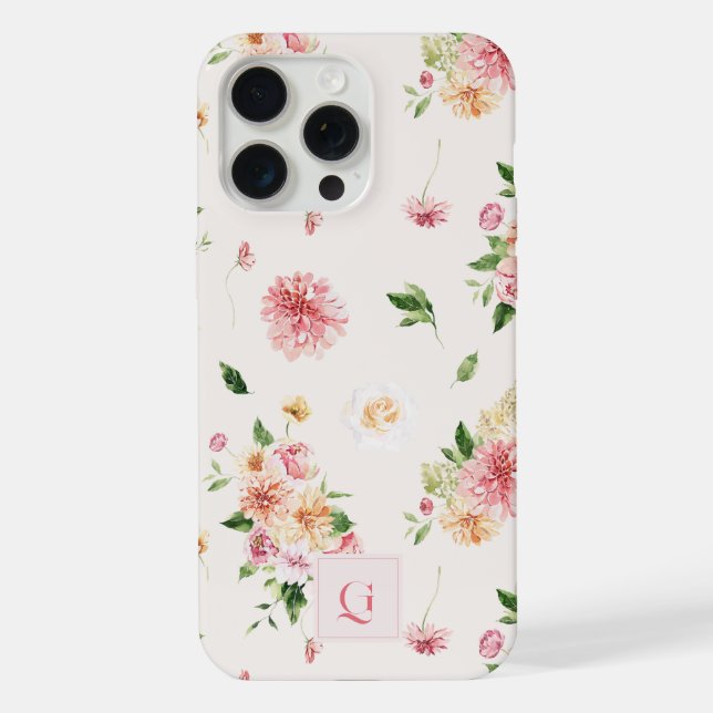 Elegant Boho Floral | Initial Monogram  Iphone Case (Back)