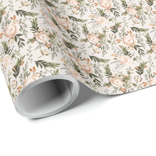 Elegant Boho Floral Ivory Terracotta  Wrapping Paper