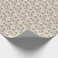 Ivory Ecru Leaves Floral Art Pattern On Sage Green Wrapping Paper