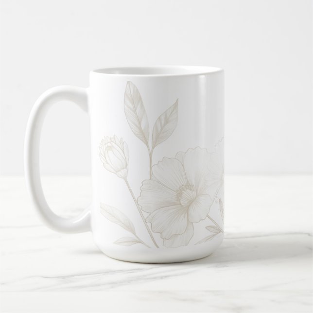 Elegant Boho Floral Line Art Frame Background Coffee Mug (Left)