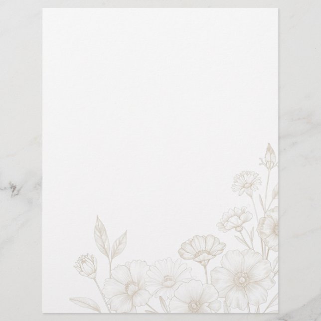 Elegant Boho Floral Line Art Frame Background Letterhead (Front)