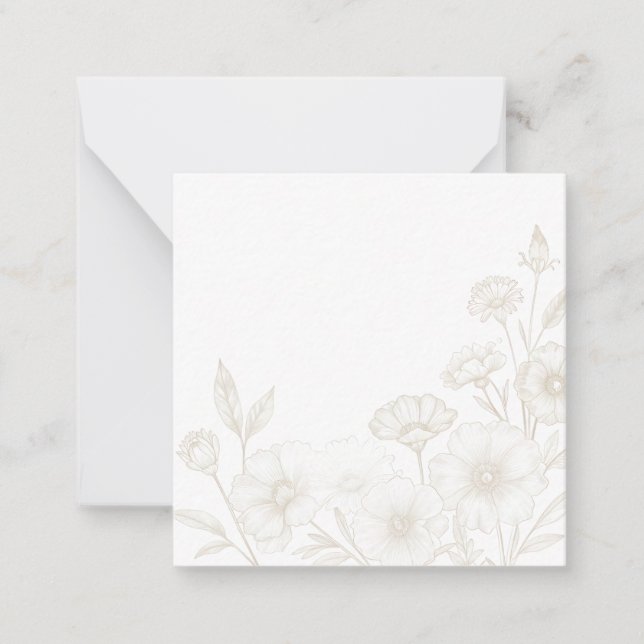 Elegant Boho Floral Line Art Frame Background Note Card (Front)