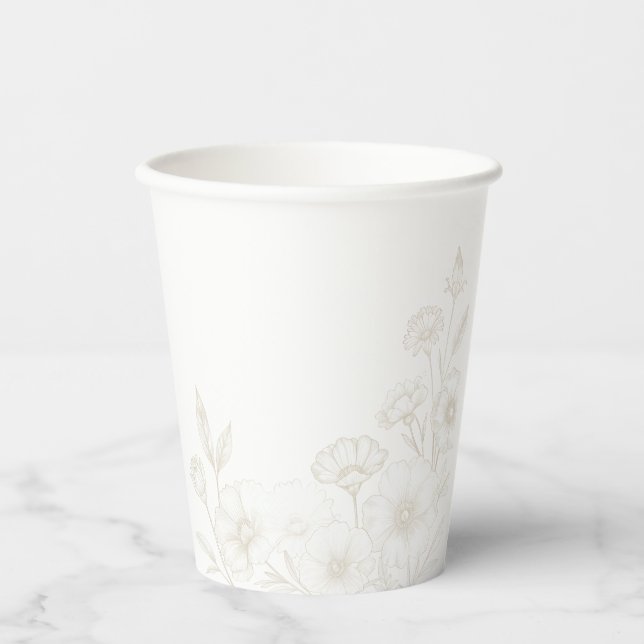 Elegant Boho Floral Line Art Frame Background Paper Cups (Front)