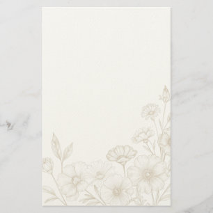Elegant Boho Floral Line Art Frame Background Stationery