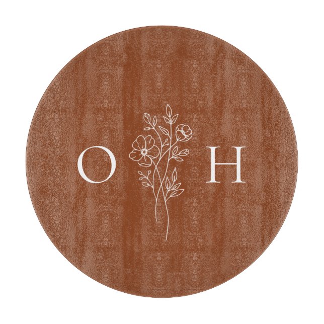 Elegant Boho Floral Monogram  Cutting Board (Front)