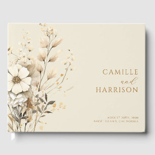 Elegant Boho Floral Monogram Wedding Guest Book