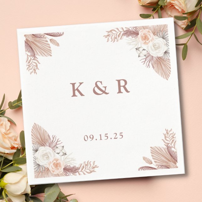 Elegant Boho Floral Monogram Wedding  Napkins (Creator Uploaded)