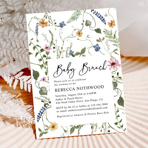 Elegant Boho Floral Neutral Baby Brunch Shower Invitation