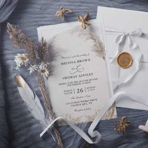 Elegant Boho Floral Pampas Budget QR Code Wedding Invitation