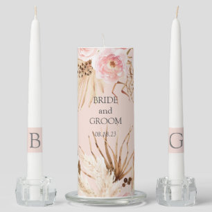 Elegant Boho Floral pampas grass monogram initial  Unity Candle Set