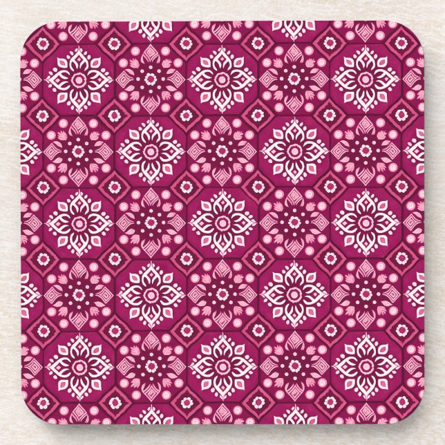 Elegant Boho Floral Pattern Coasters - Set of 6 (Front)