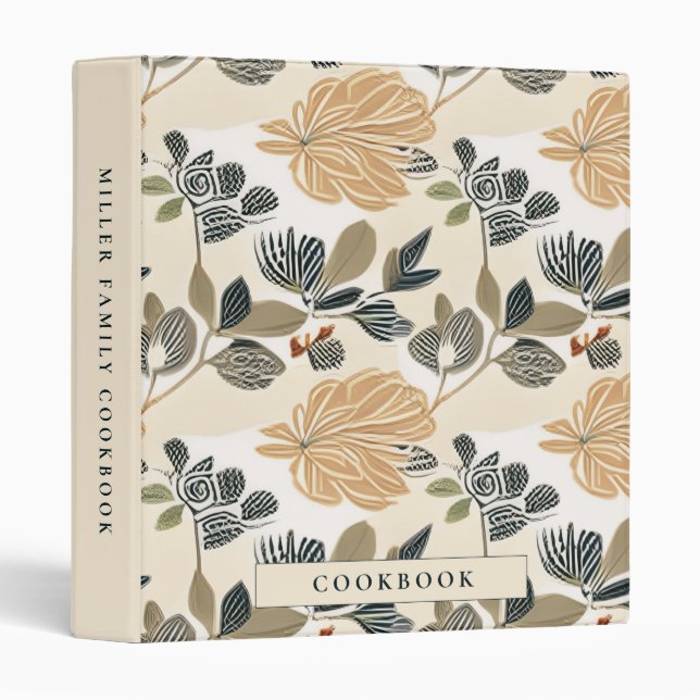 Elegant Boho Floral Pattern Cookbook Binder (Front/Spine)