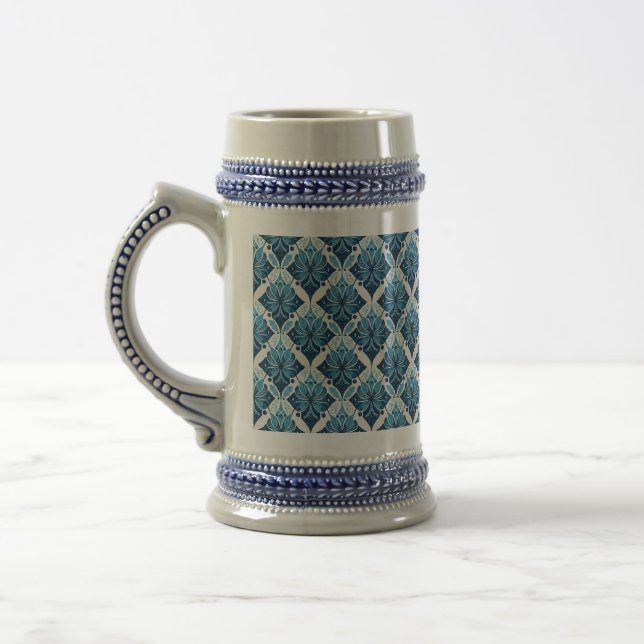 Elegant Boho Floral Pattern in Blue Beer Stein (Left)